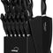 Knife Set, 5 Pieces Kitchen Knife Set with Built in Sharpener, German High Carbon Stainless Steel Knife Block Set, Dishwasher Safe, Black