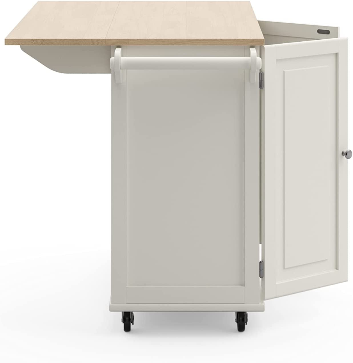 Mobile Kitchen Island Cart with Wood Drop Leaf Breakfast Bar, off White,Soft White, 54 Inch Width