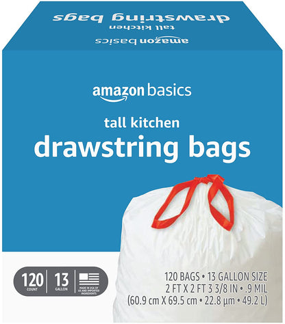 Tall Kitchen Drawstring Trash Bags, 13 Gallon, 120 Count