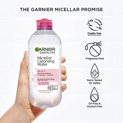 Micellar Water, Hydrating Facial Cleanser & Makeup Remover, Suitable for Sensitive Skin, Vegan, Cruelty Free, 13.5 Fl Oz (400Ml), 1 Count