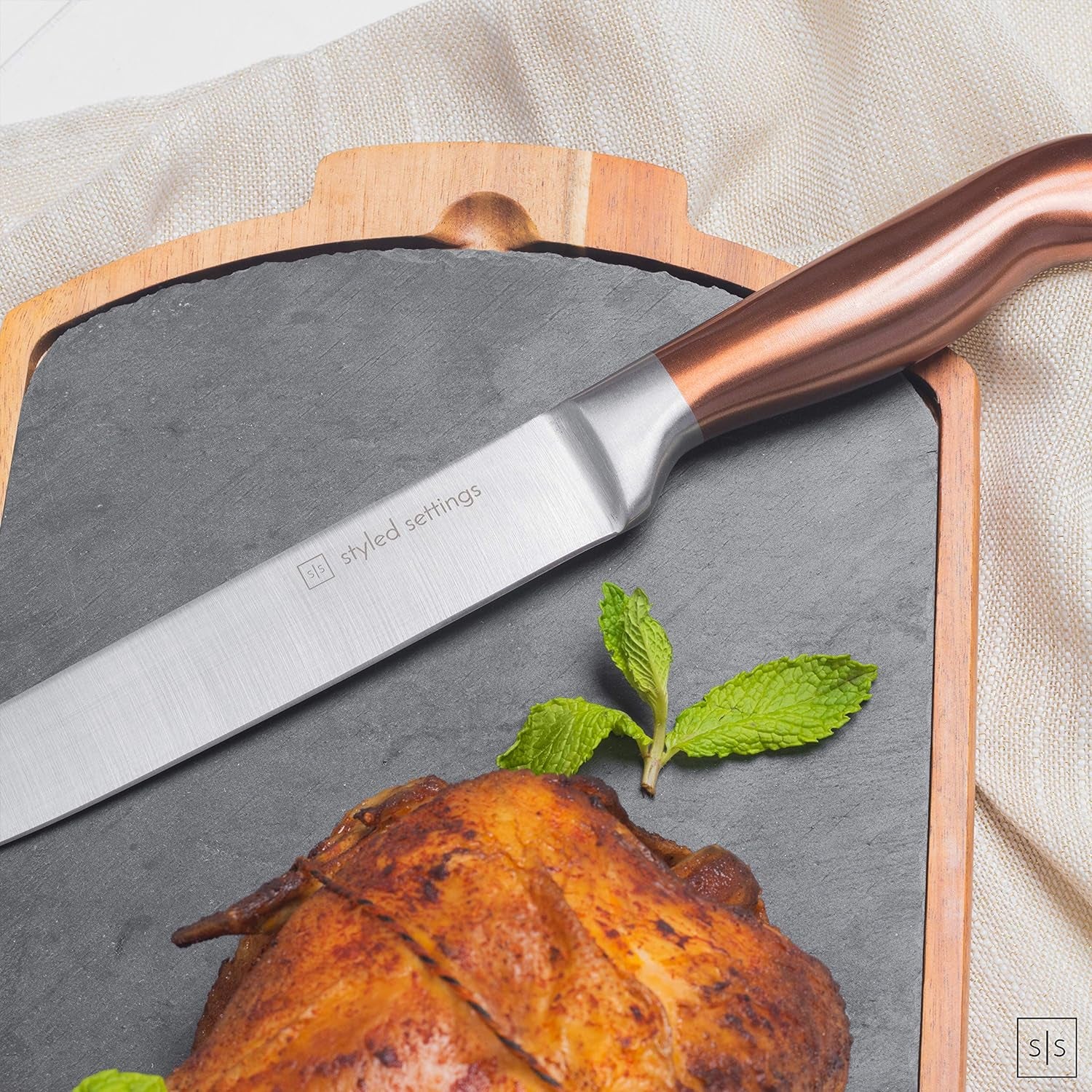 Copper Knife Set with Block - 14 PC Self Sharpening Knife Block Set - Rose Gold Knife Set & Black Knife Block with Sharpener - Copper Kitchen Accessories and Decor