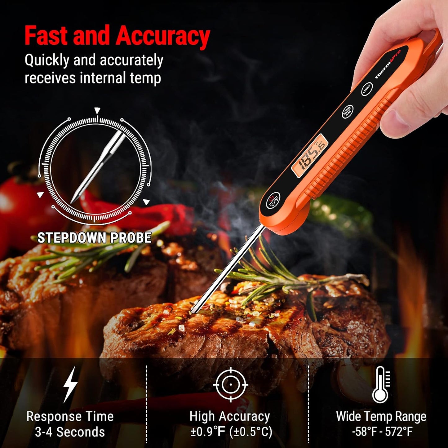 Digital Instant Read Meat Thermometer for Grilling Waterproof Kitchen Food LCD Thermometer with Calibration & Backlight Smoker Oil Fry Candy Thermometer