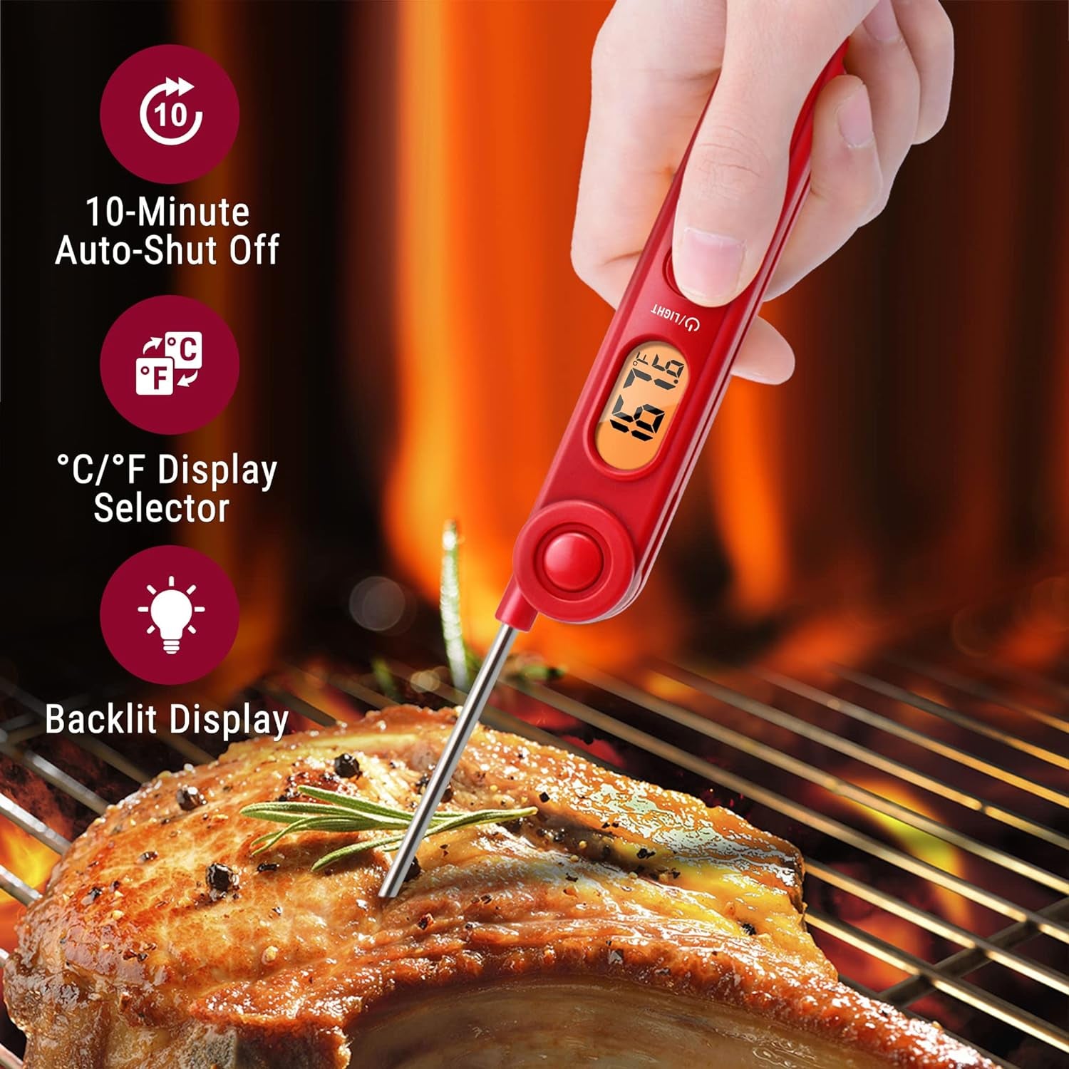 TP-03B Digital Meat Thermometer for Cooking Kitchen Food Candy Instant Read Thermometer with Backlight and Magnet for Oil Deep Fry BBQ Grill Smoker Thermometer