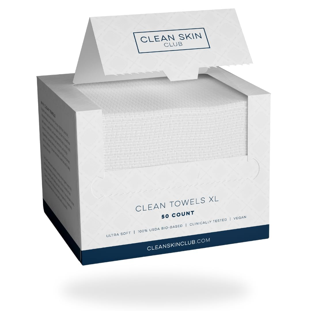 Clean Towels XL™, 100% USDA Biobased Face Towel, Disposable Face Towelette, Makeup Remover Dry Wipes, Ultra Soft, 50 Ct, 1 Pack