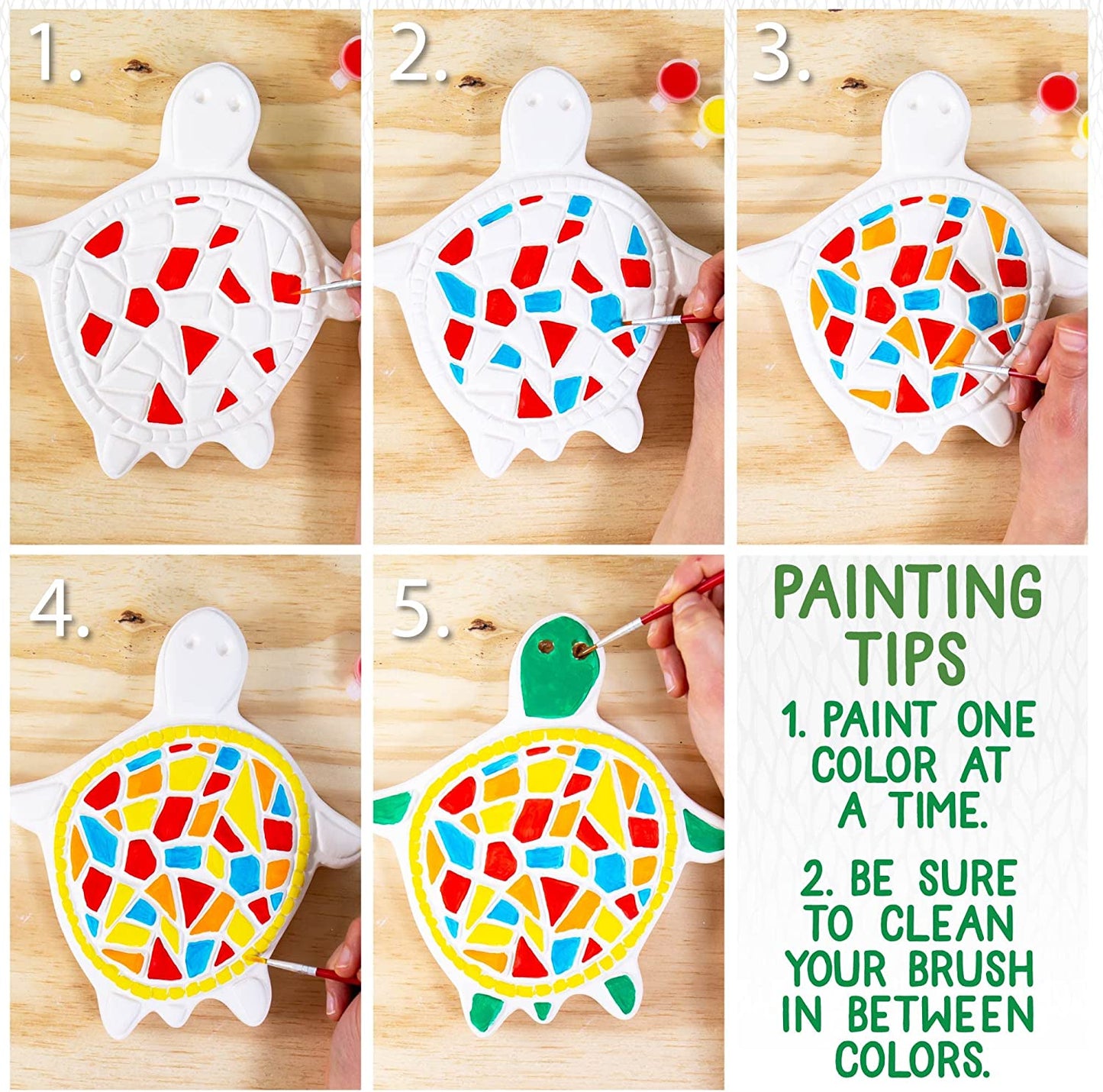 Mosaic Turtle DIY Stepping Stone Kit, Includes Ceramic Stone & 6 Vibrant Paints for Kids Ages 8+