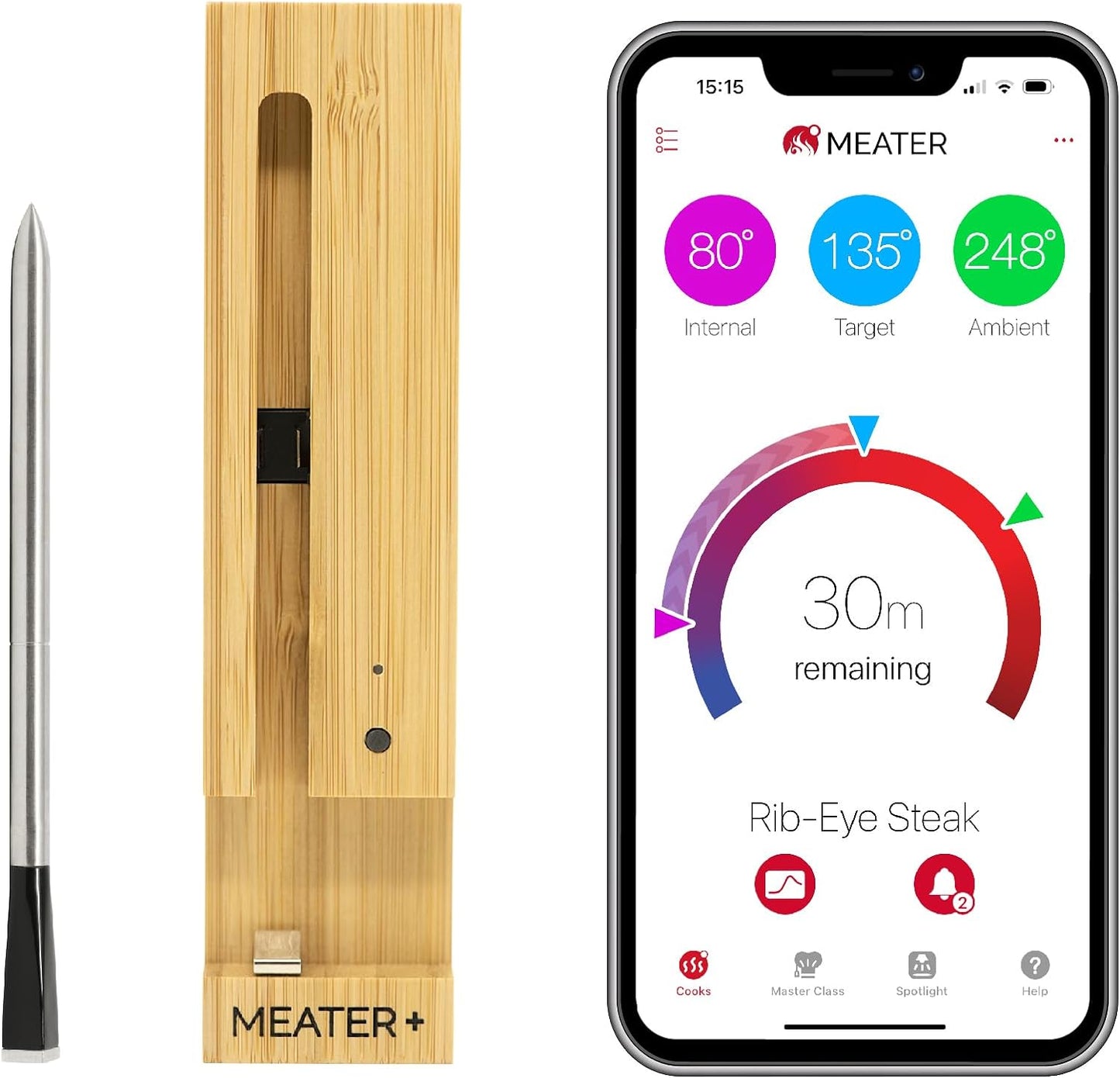 Plus: Wireless Smart Meat Thermometer with Bluetooth | Long Range | Measures Internal & Ambient Temp | for BBQ, Oven, Grill, Kitchen, Smoker, Rotisserie