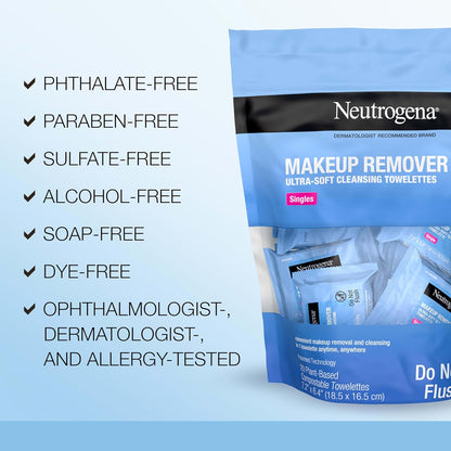 Makeup Remover Wipes, Individually Wrapped Daily Face Wipes for Waterproof Makeup, Travel & On-The-Go Singles, 20 Count