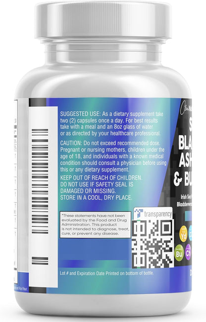 Sea Moss 3000Mg Black Seed Oil 2000Mg Ashwagandha 1000Mg Turmeric 1000Mg Bladderwrack 1000Mg Burdock 1000Mg & Vitamin C & D3 with Elderberry Manuka Dandelion Yellow Dock Iodine Chlorophyll ACV