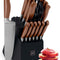 Copper Knife Set with Block - 14 PC Self Sharpening Knife Block Set - Rose Gold Knife Set & Black Knife Block with Sharpener - Copper Kitchen Accessories and Decor