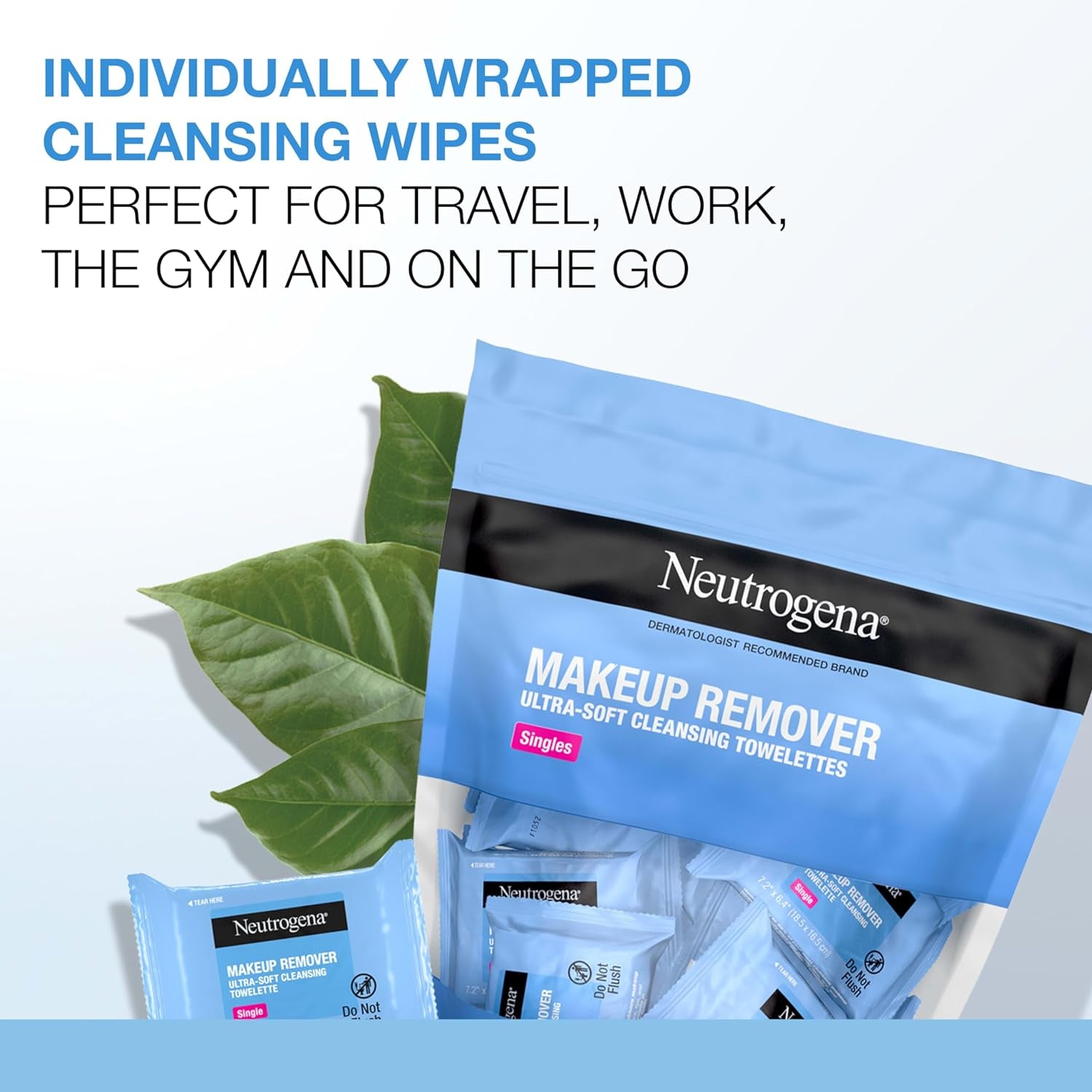 Makeup Remover Wipes, Individually Wrapped Daily Face Wipes for Waterproof Makeup, Travel & On-The-Go Singles, 20 Count