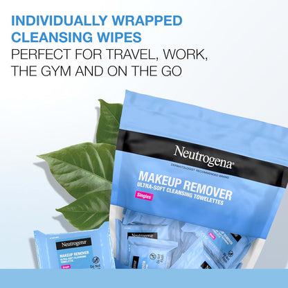 Makeup Remover Wipes, Individually Wrapped Daily Face Wipes for Waterproof Makeup, Travel & On-The-Go Singles, 20 Count