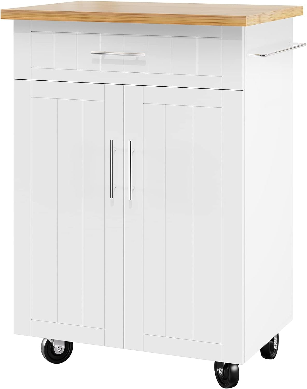 Kitchen Island Cart with Storage,Rolling Side Table on Wheels with Large Worktop, Cabinet,Towel Rack and Drawers for Kitchen,Dinning Room, White