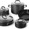 10-Piece Non-Stick Kitchen Cookware Set, Black Pots & Pans with Stay-Cool Stainless Steel Handles, Hard-Anodized Aluminum for Even Heating