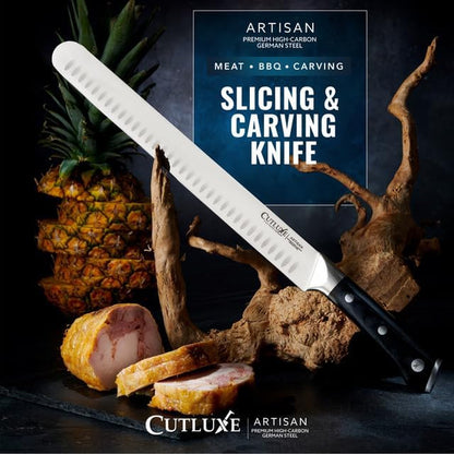 Slicing Carving Knife – 12" Brisket Knife, Meat Cutting and BBQ Knife – Razor Sharp German Steel, Sheath Included, Full Tang, Ergonomic Handle Design – Artisan Series