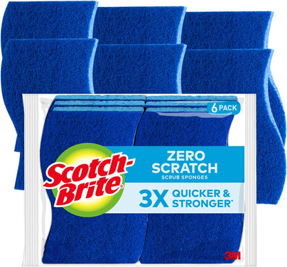 Zero Scratch Scrub Sponges, 6 Kitchen Sponges for Washing Dishes and Cleaning the Kitchen and Bath, Non-Scratch Sponge Safe for Non-Stick Cookware