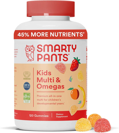 Kids Multivitamin Gummies: Omega 3 Fish Oil (EPA/DHA), Vitamin D3, C, Vitamin B12, B6, Vitamin A, K & Zinc for Immune Support, Gluten Free, Three Fruit Flavors, 120 Count (30 Day Supply)