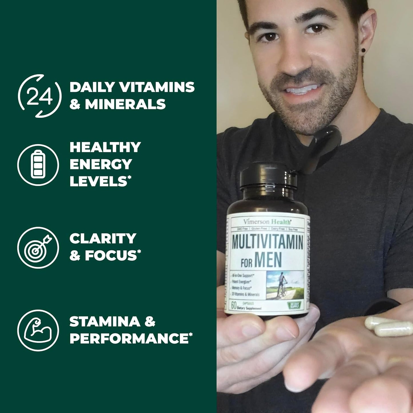 Multivitamin for Men - Daily Mens Multivitamins & Multiminerals Supplement for Energy, Focus and Performance. Mens Vitamins A, C, D, E & B12, Zinc, Calcium, Magnesium & More. Multi Vitamin Capsules