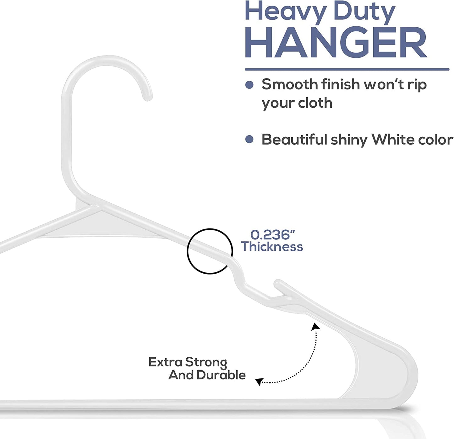 Clothes Hangers 50 Pack - Plastic Hangers Space Saving - Durable Coat Hanger with Shoulder Grooves (White)