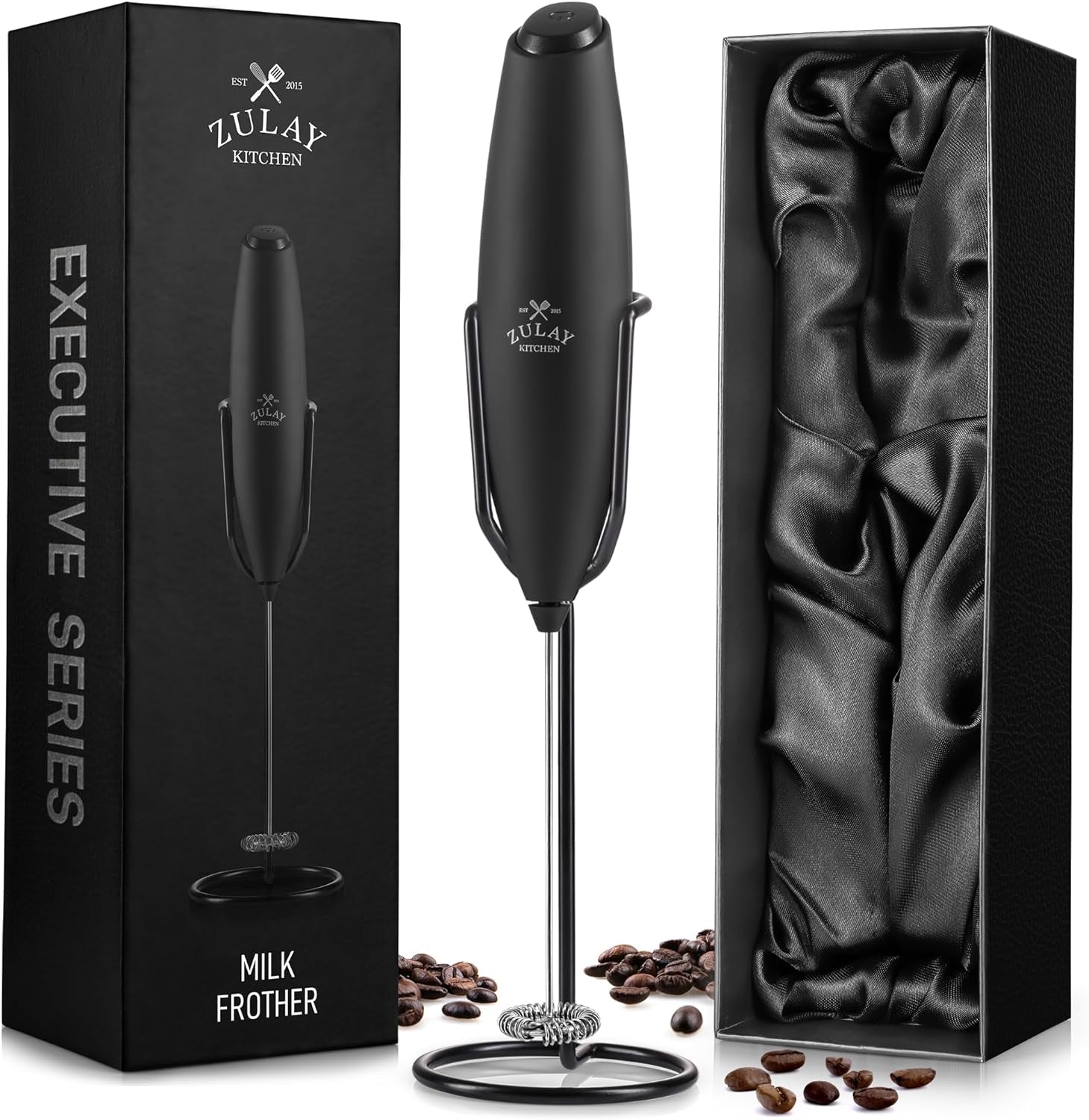 Executive Series Milk Frother Wand - Upgraded & Improved Stand - Ideal Coffee Gift - Coffee Frother Handheld Foam Maker for Lattes - Electric Milk Frother Handheld for Cappuccino