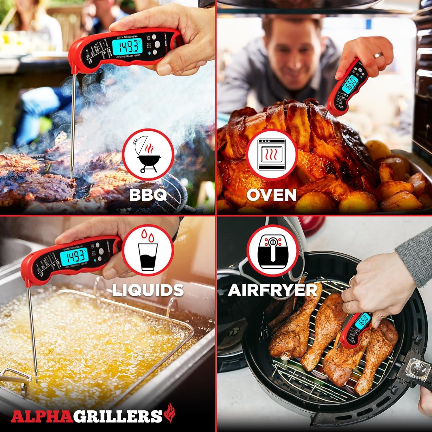 Instant Read Meat Thermometer for Grill and Cooking. Best Waterproof Ultra Fast Thermometer with Backlight & Calibration. Digital Food Probe for Kitchen, Outdoor Grilling and BBQ!