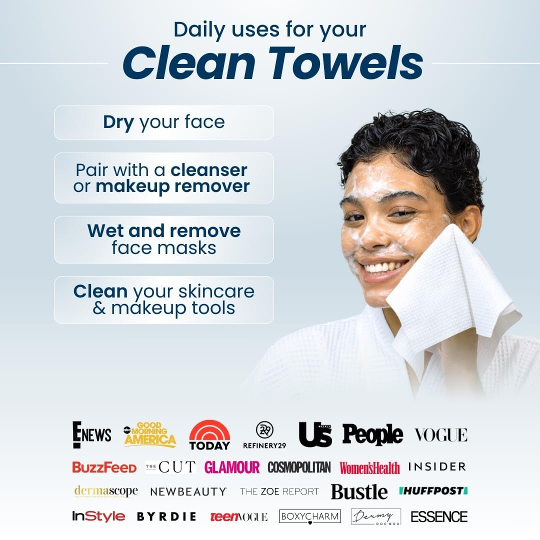 Clean Towels XL™, 100% USDA Biobased Face Towel, Disposable Face Towelette, Makeup Remover Dry Wipes, Ultra Soft, 50 Ct, 1 Pack