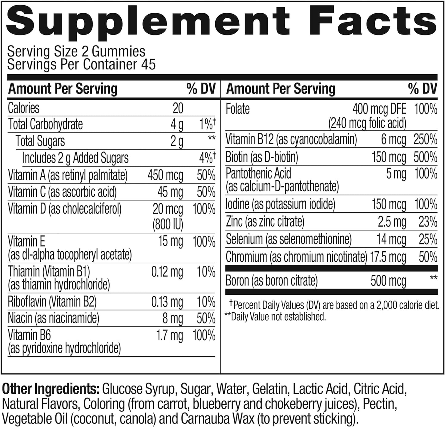 Women'S Multivitamin Gummy, Vitamins A, D, C, E, Biotin, Folic Acid, Adult Chewable Vitamin, Berry Flavor, 45 Day Supply - 90 Count (Packaging May Vary)