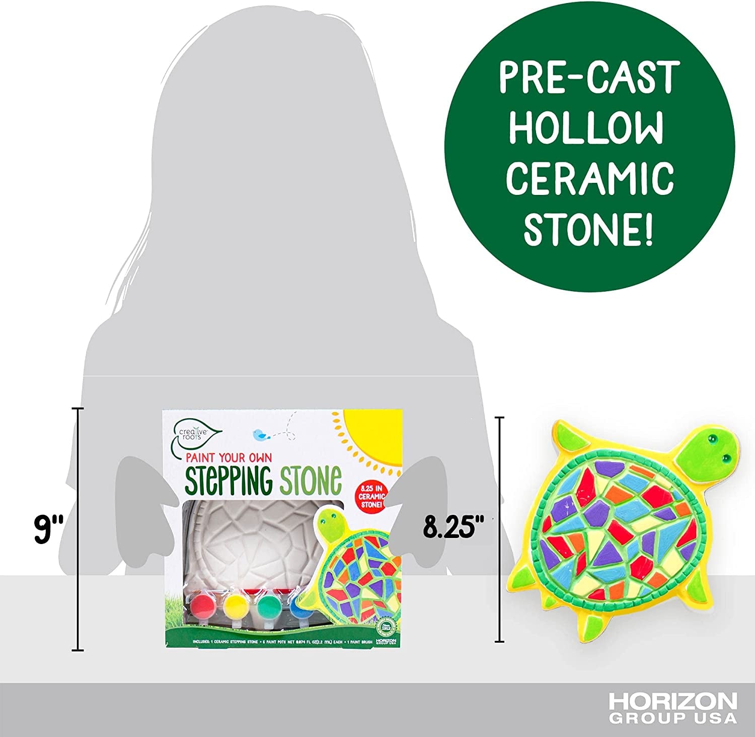 Mosaic Turtle DIY Stepping Stone Kit, Includes Ceramic Stone & 6 Vibrant Paints for Kids Ages 8+